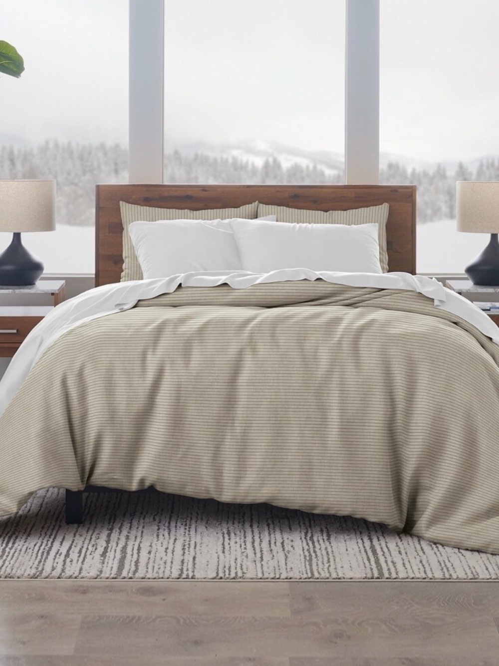 Ella Jayne Duvet Set Full/Queen Natural Linen Black Pinstripe Earthy Farmhouse